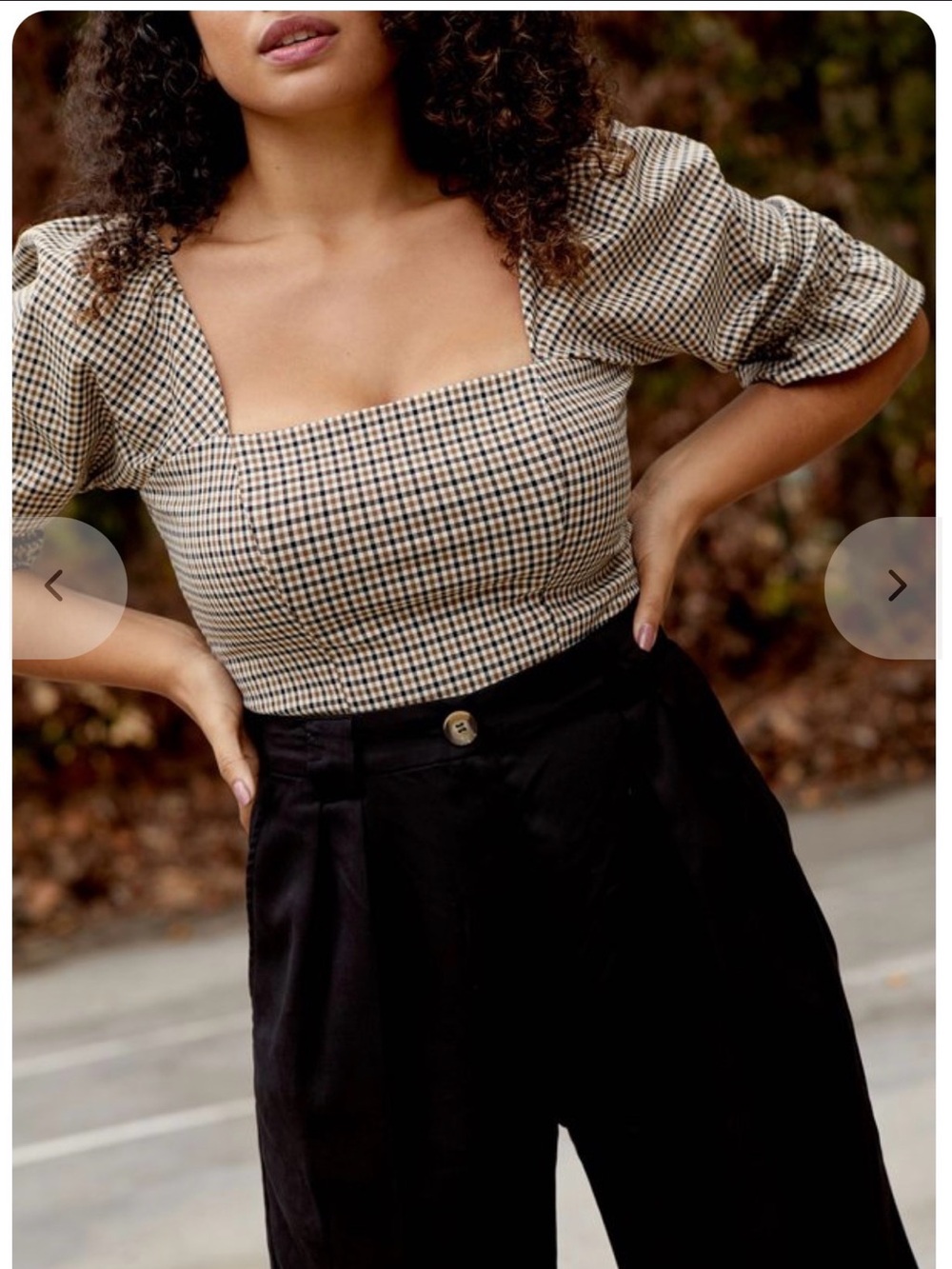 Whimsy + Row Eden Crop Top in Black/Brown Plaid - Size M
